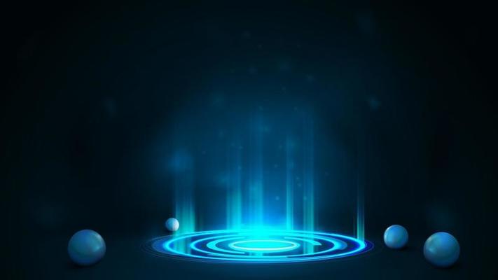 Digital portal in cylindrical shape with particles and shiny rings