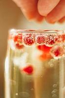 Sparkle wine in glass with red currant berries photo