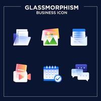 Glassmorphism Business Office Icon Set vector