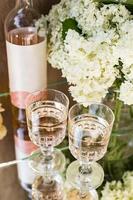 Rose blush wine in glasses. Prosecco.