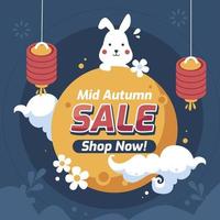 Mid Autumn Sale Poster With Cute Bunny vector