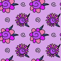 Vector seamless pattern with fantasy purple flower doodles