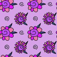 Vector seamless pattern with fantasy purple flower doodles