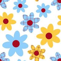 Pattern with simple blue and yellow flowers vector illustration