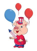 Pig Cartoon Character Celebrate The 4th Of July vector