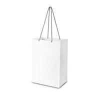 White paper shopping bag side view isolated on white background photo