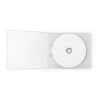 CD blanco realista con plantilla de tapa de caja aislado en blanco foto