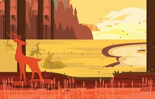 Tall Trees with Deer on the Field Background vector