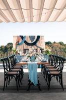 Wedding event open air decoration setup, summer time photo