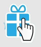 Mouse hand cursor on gift sticker label vector illustration