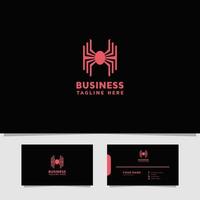 Bright pink spider logo with business card template vector