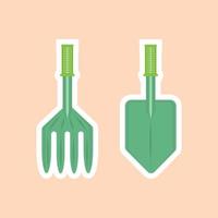 Shovel and rake Gardening tools cartoon. Icon vector illustration