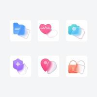 Glassmorphism icons set UI vector