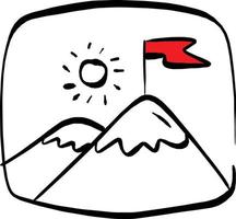 Red flag on a mountain peak in rectangular vector