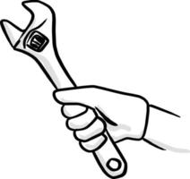 close-up hand holding big wrench vector