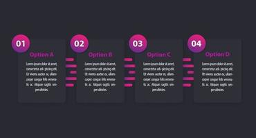 1, 2, 3, 4 steps, minimalistic infographics, dark version vector