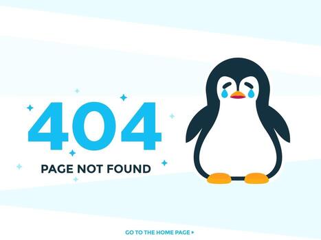 Plantilla de vector de página no encontrada 404 con pinguin llorando