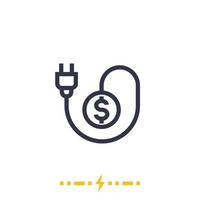 electricity costs icon on white with electric plug vector