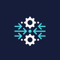 Integration, optimization icon with gears and arrows vector