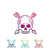 Hand drawn skull with arrows isolated on white vector