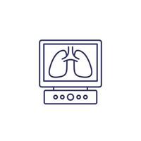 pulmones en el icono de línea de pantalla vector