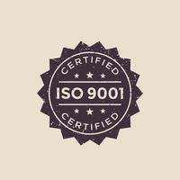 ISO 9001 badge, grunge label vector