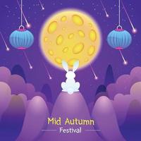 Mid Autumn Festival with Rabbit Staring at the Moon vector