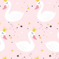 Seamless pattern with cute princess swan. Vector illustration