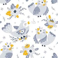 Seamless pattern with flowers and birds. Vecto vector