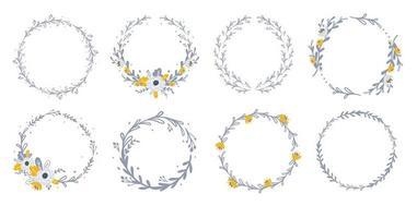 Set of floral wreath with flower and leaves. Vector