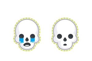 crying and confused skulls stickers on white vector