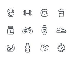 iconos de fitness, lineal en blanco vector