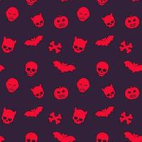 halloween pattern, seamless background with skulls, bats, pumpkins vector