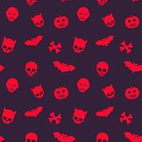 halloween pattern, seamless background with skulls, bats, pumpkins vector