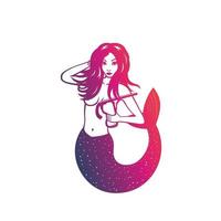 sirena con máscara de buceo, ilustración de vector de chica de mar