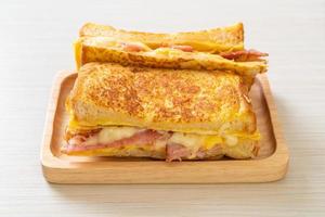 French toast ham bacon cheese sandwich photo