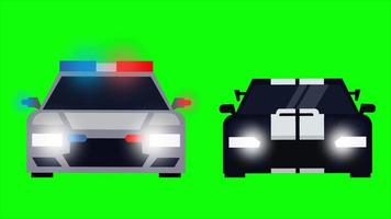 animatie van het runnen van politie en dief auto op groen schermachtergrond. video