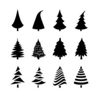 silueta negra de un árbol de navidad iconos aislado en blanco vector