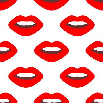 Seamless pattern made from flat red open lips. Isolated on white vector