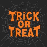 Trick or treat orange lettering on grey cobweb sketch on dark vector