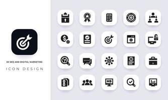 Minimal flat seo and digital marketing icon pack. vector