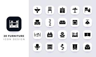 paquete de iconos de muebles planos mínimos. vector