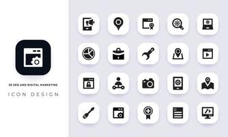 Minimal flat seo and digital marketing icon pack. vector