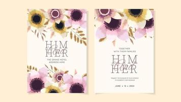 hermosas flores boda matrimonio invitación tarjeta marco conjunto plantilla vector