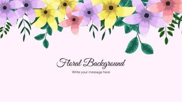 Beautiful floral frame background template with soft nature flowers, vector