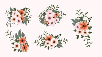 Floral arrangement bunch isolated beautiful flowers design elements vector