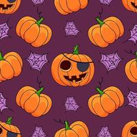 Halloween pumpkin seamless pattern on violet background vector