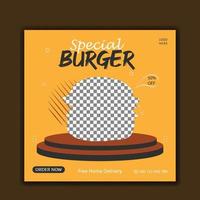 Delicious burger and food menu social media post vector