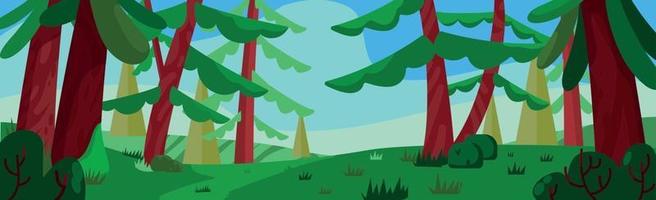 Panoramic realistic sunny dense mixed forest - Vector
