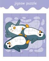 jigsaw puzzle game of 3 penguin characters vector